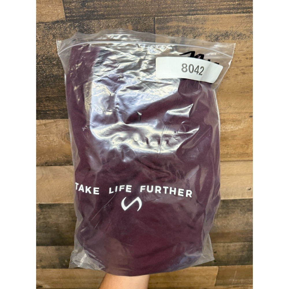 Take Life Further T Shirt Men Large Maroon Cotton Long Sleeve Crew Neck Pullover - Picture 5 of 5